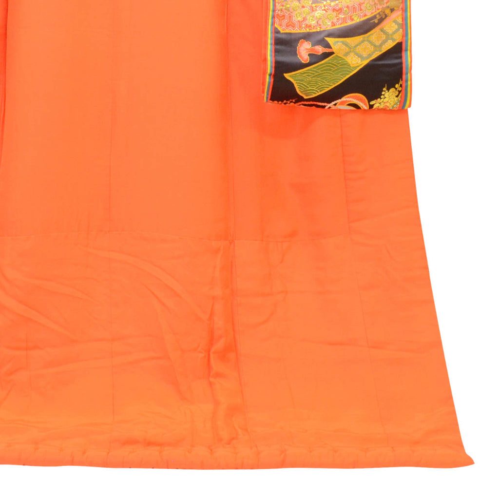 [Used] Recycled Kimono, Irouchikake (Wedding Kimono), Pure Silk, Sleeve Length 66.5cm (26.2in), Body Length 190.0cm (74.8in), Size L, Orange, Bundled Noshi Pattern, Lined, Tang Weave, Gold Thread, Twelve-Layer Kimono Style, uu1305b 