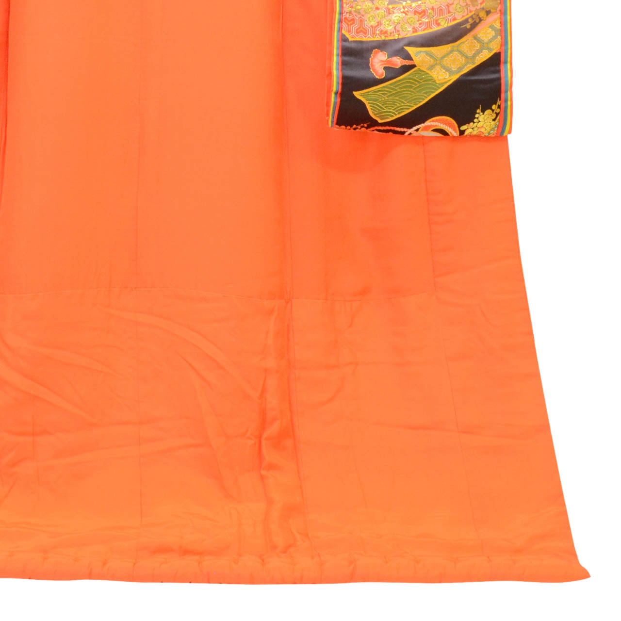 [Used] Recycled Kimono, Irouchikake (Wedding Kimono), Pure Silk, Sleeve Length 66.5cm (26.2in), Body Length 190.0cm (74.8in), Size L, Orange, Bundled Noshi Pattern, Lined, Tang Weave, Gold Thread, Twelve-Layer Kimono Style, uu1305b 