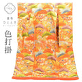 【中古】 リサイクル着物 色打掛 花嫁衣装 正絹 裄65.5cm 身丈198cm LL オレンジ色系 松文様 錦翔 唐織 金糸 uu1306b