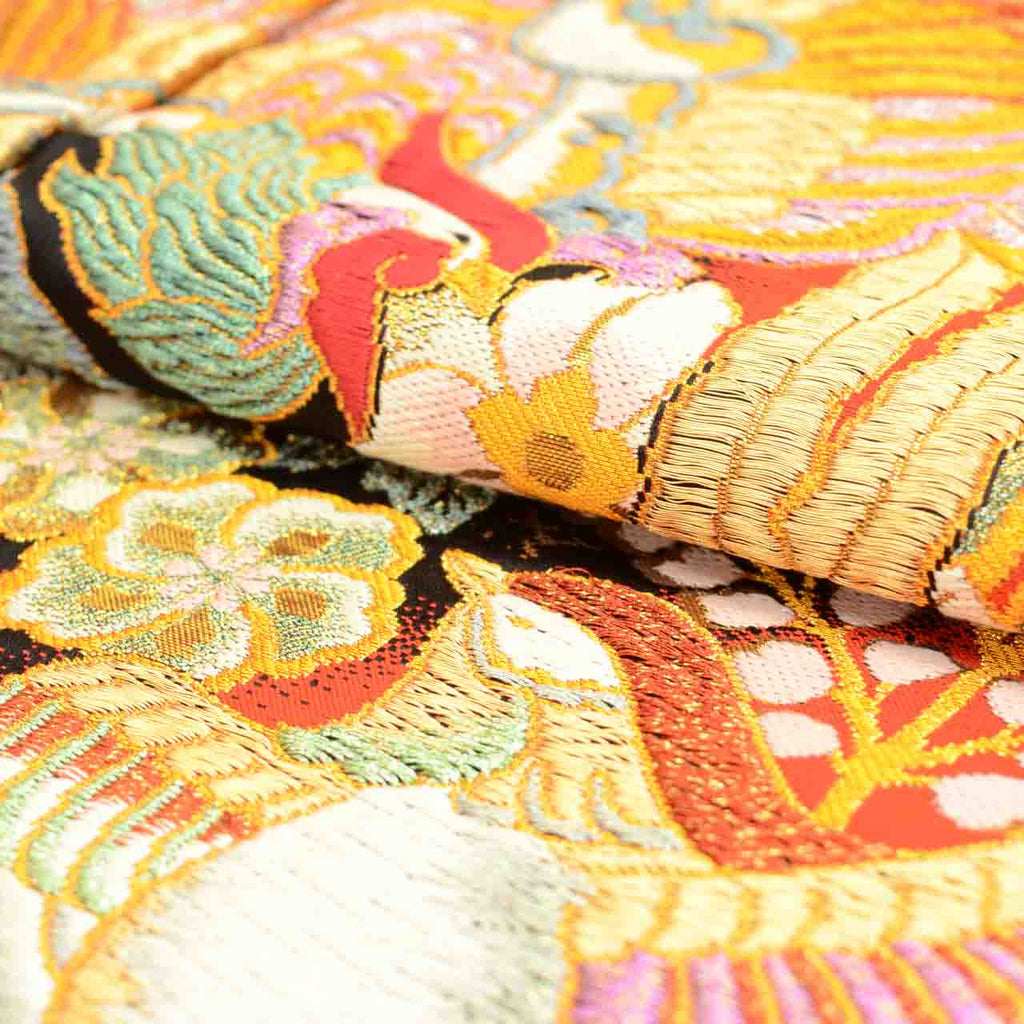 [Used] Recycled Kimono, Irouchikake (Wedding Kimono), Bridal Attire, Pure Silk, Sleeve Length 65.5cm (25.8in), Body Length 193.0cm (76.0in), Size L, Red, Phoenix Pattern, Tang Weave, Gold Thread, uu1307b 