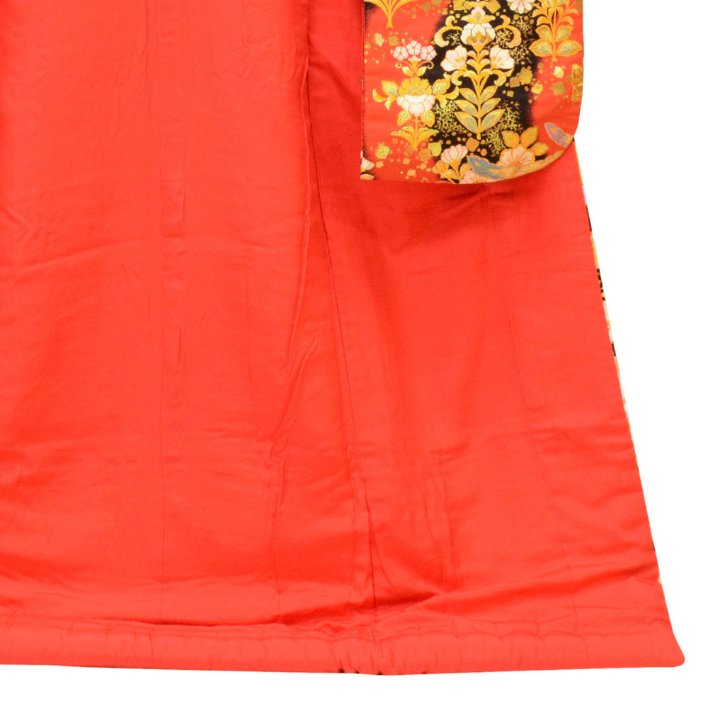 [Used] Recycled Kimono, Irouchikake (Wedding Kimono), Bridal Attire, Pure Silk, Sleeve Length 65.5cm (25.8in), Body Length 193.0cm (76.0in), Size L, Red, Phoenix Pattern, Tang Weave, Gold Thread, uu1307b 