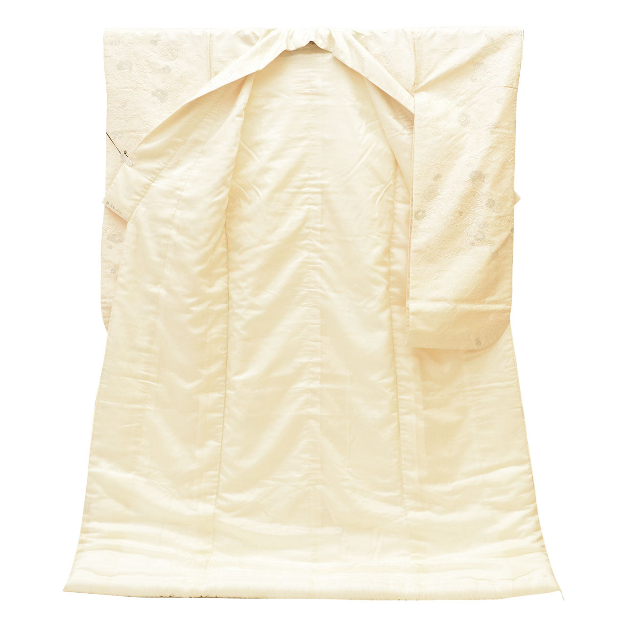 Vintage Japanese Kimono | Shiromuku | Cream Silk | Floral E-kasuri Silver Thread | Kara-ori | Size L | Sustainable | uu1308b