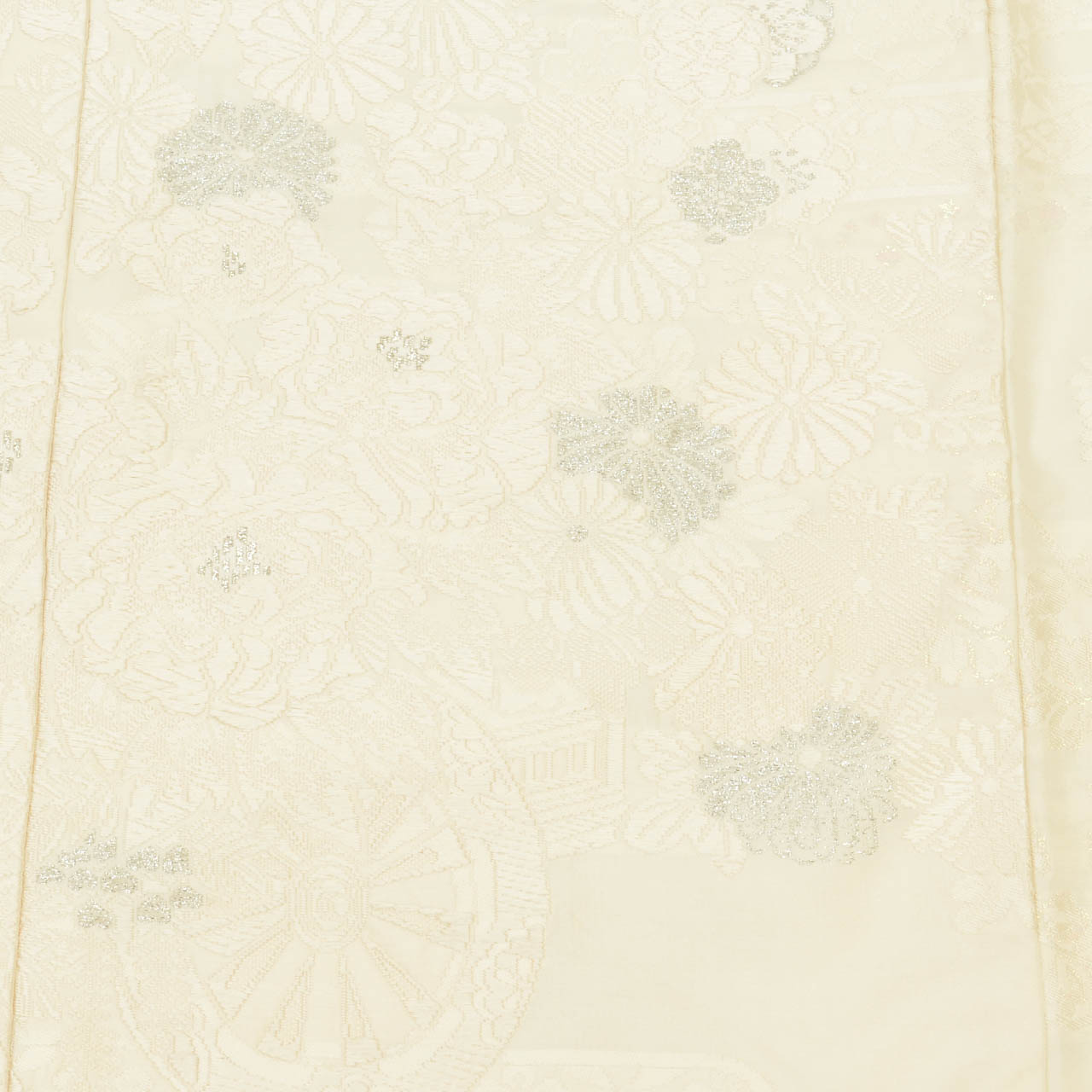 Vintage Japanese Kimono | Shiromuku | Cream Silk | Floral E-kasuri Silver Thread | Kara-ori | Size L | Sustainable | uu1308b