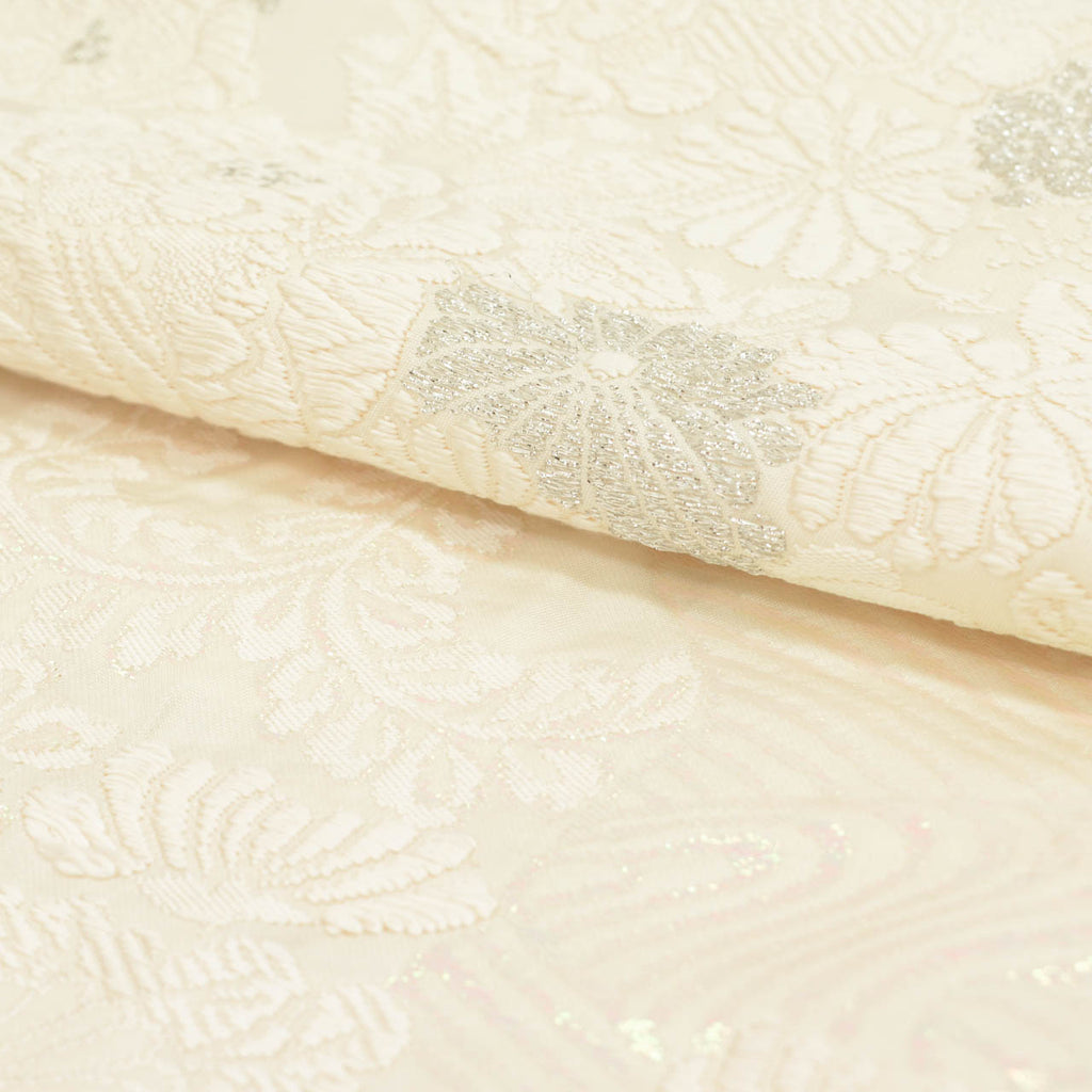 Vintage Japanese Kimono | Shiromuku | Cream Silk | Floral E-kasuri Silver Thread | Kara-ori | Size L | Sustainable | uu1308b