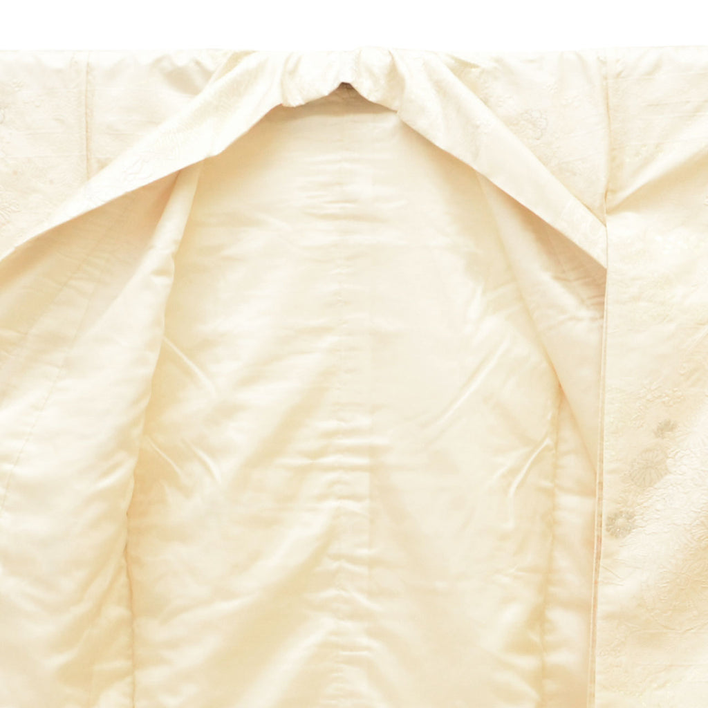 Vintage Japanese Kimono | Shiromuku | Cream Silk | Floral E-kasuri Silver Thread | Kara-ori | Size L | Sustainable | uu1308b