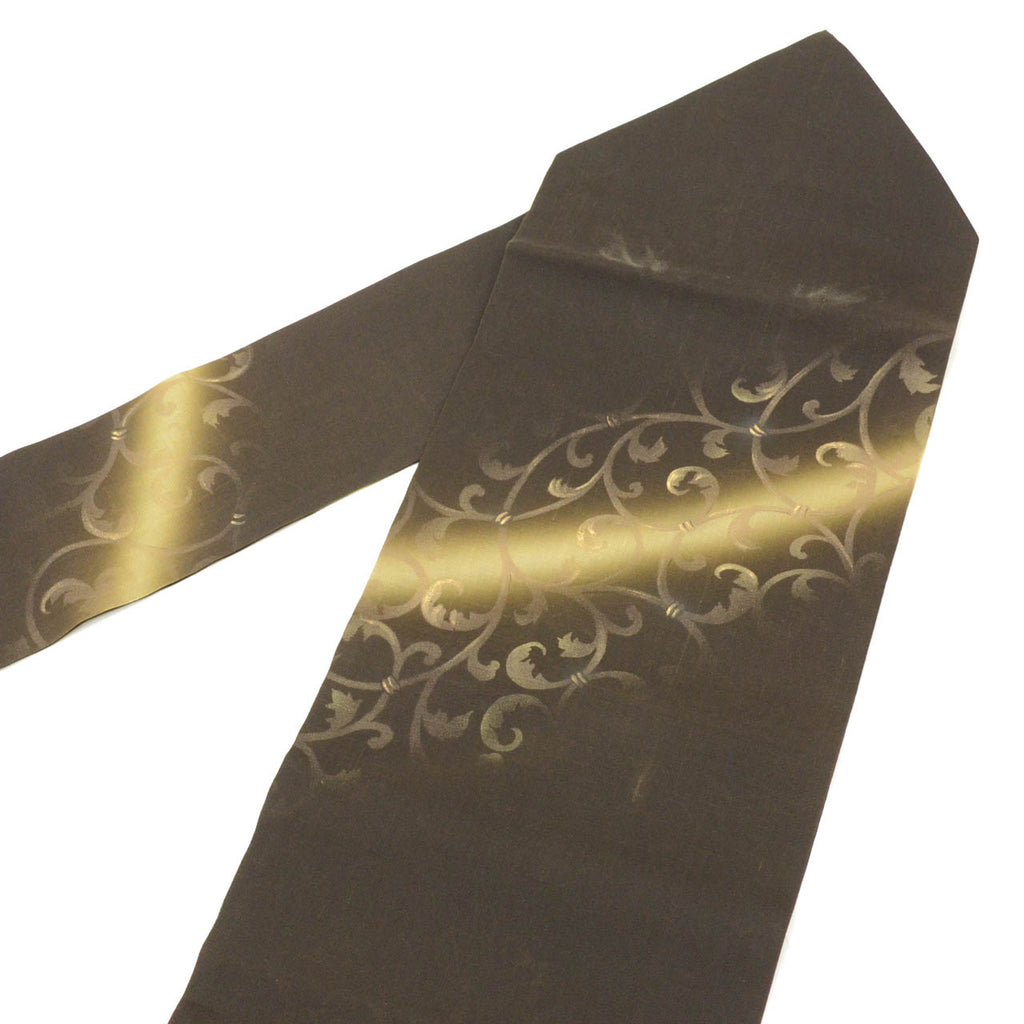 Vintage Japanese Obi | Summer Nagoya Obi | Black Mixed Weave Sha | Arabesque Pattern | Dye-painted | Sustainable | uu1316b