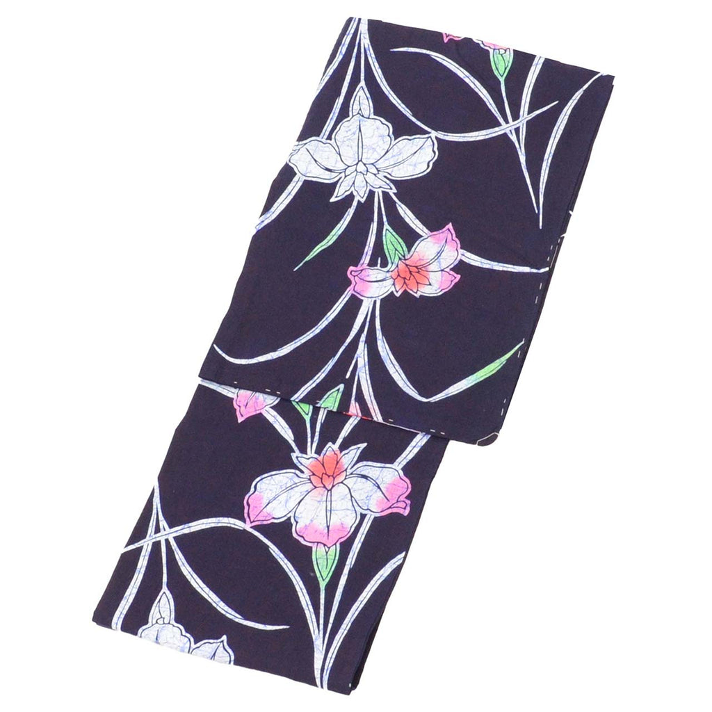 Vintage Japanese Yukata | Women's Yukata | Navy Cotton | Iris Pattern | Koma-ji Chuzome | Petite Size S | Sustainable | uu1320b