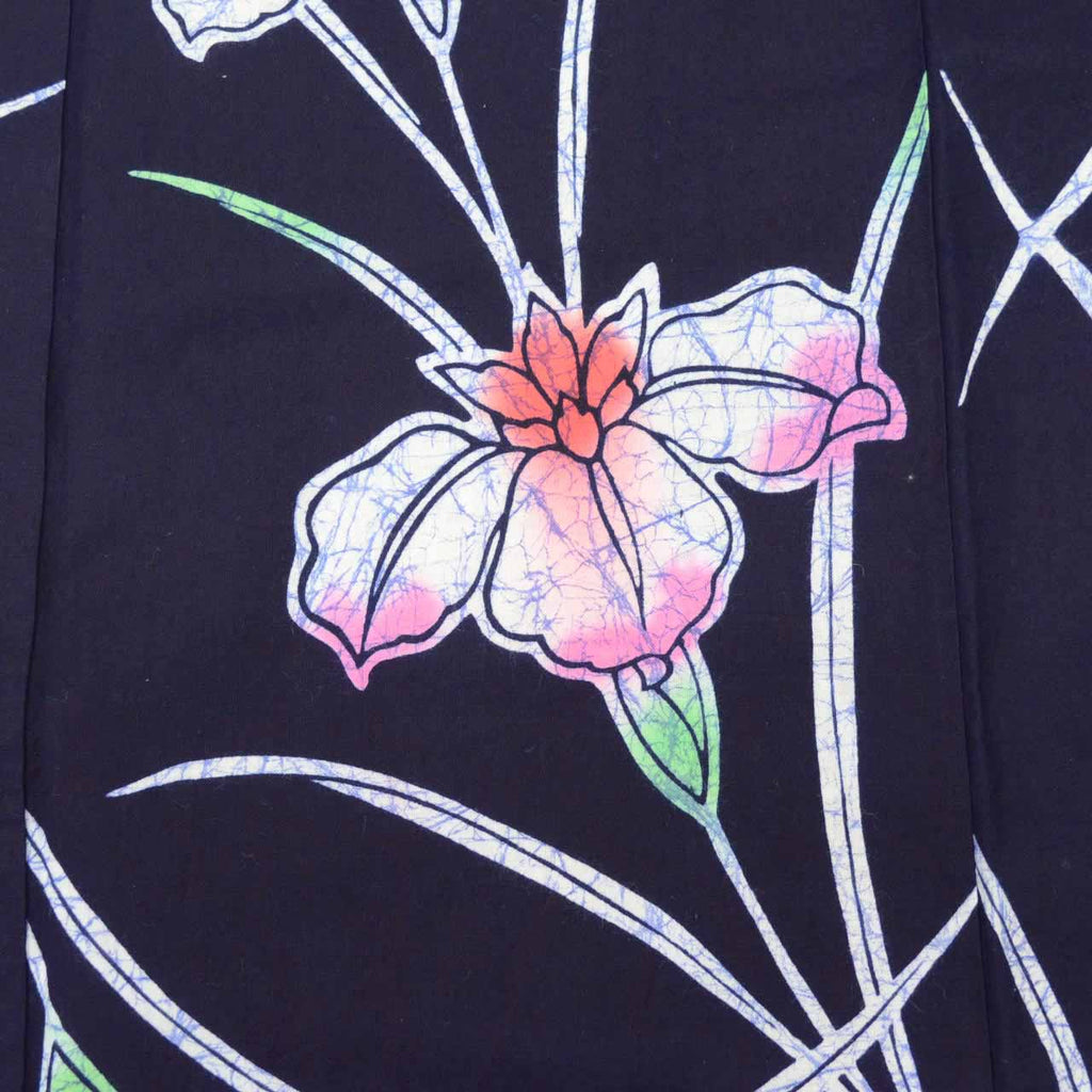 Vintage Japanese Yukata | Women's Yukata | Navy Cotton | Iris Pattern | Koma-ji Chuzome | Petite Size S | Sustainable | uu1320b