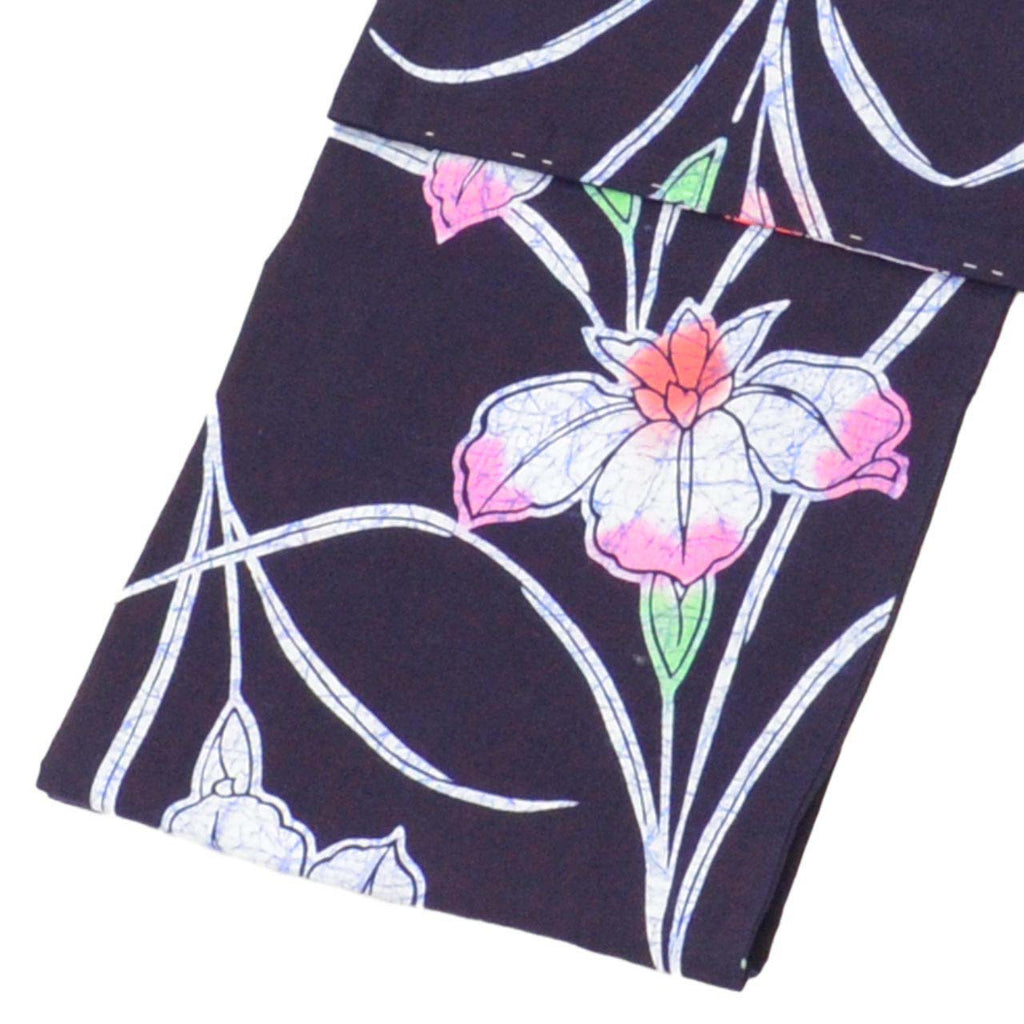 Vintage Japanese Yukata | Women's Yukata | Navy Cotton | Iris Pattern | Koma-ji Chuzome | Petite Size S | Sustainable | uu1320b