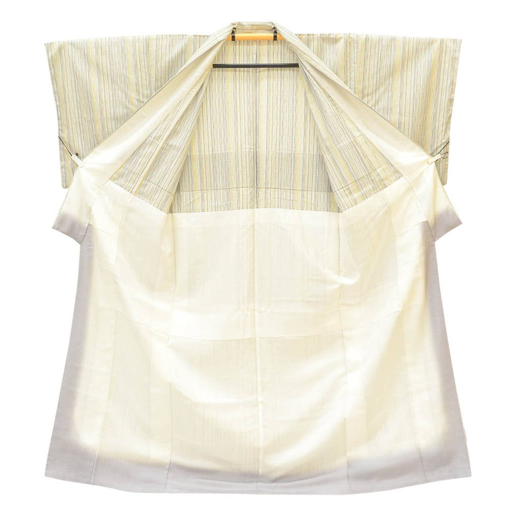 Vintage Japanese Kimono | Tsumugi | Gray Silk | Yokero Stripe | Dounuki Lining | Unused | Excellent | Size L | Sustainable | uu1323b