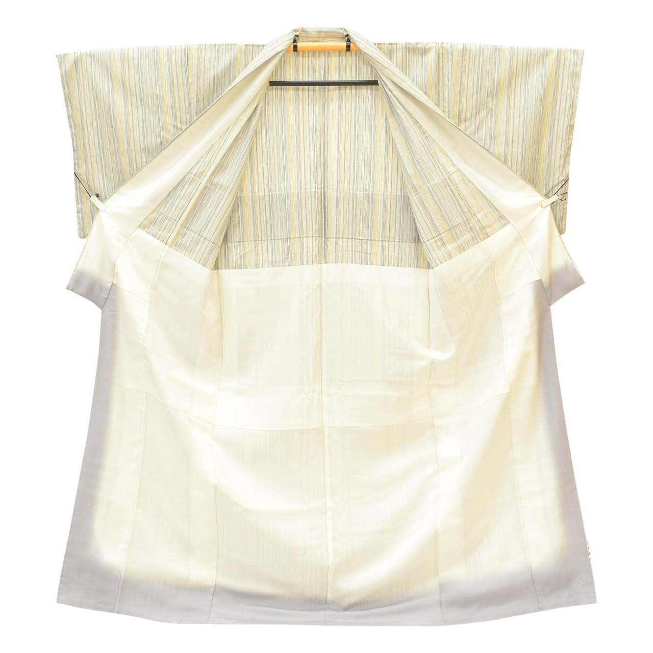 Vintage Japanese Kimono | Tsumugi | Gray Silk | Yokero Stripe | Dounuki Lining | Unused | Excellent | Size L | Sustainable | uu1323b