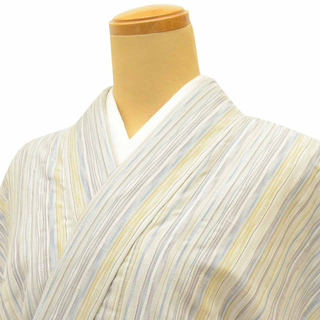 Vintage Japanese Kimono | Tsumugi | Gray Silk | Yokero Stripe | Dounuki Lining | Unused | Excellent | Size L | Sustainable | uu1323b