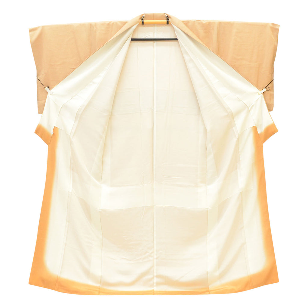 [Used] Recycled Kimono, Solid Color, Lined, Pure Silk, Ready-made, Sleeve Length 69.2cm (27.2in), Body Length 160.5cm (63.2in), Size M, Brown, Square Pattern, uu1325b, Suitable for Entrance Ceremony, Graduation Ceremony, Kindergarten Entrance Ceremony 