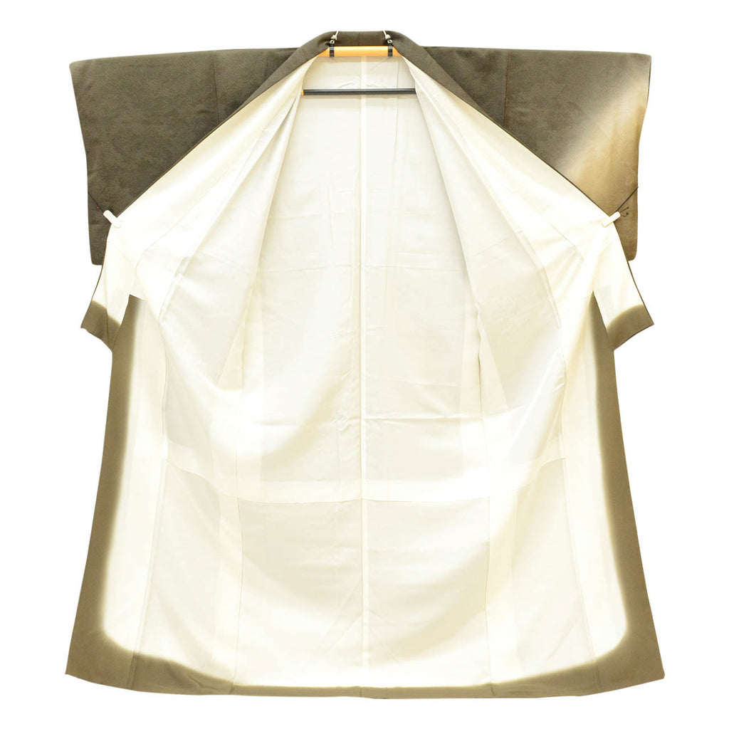 Vintage Japanese Kimono | Tsukesage | Brown Silk | Bokashi Ombre | Size L | Sustainable | uu1328b