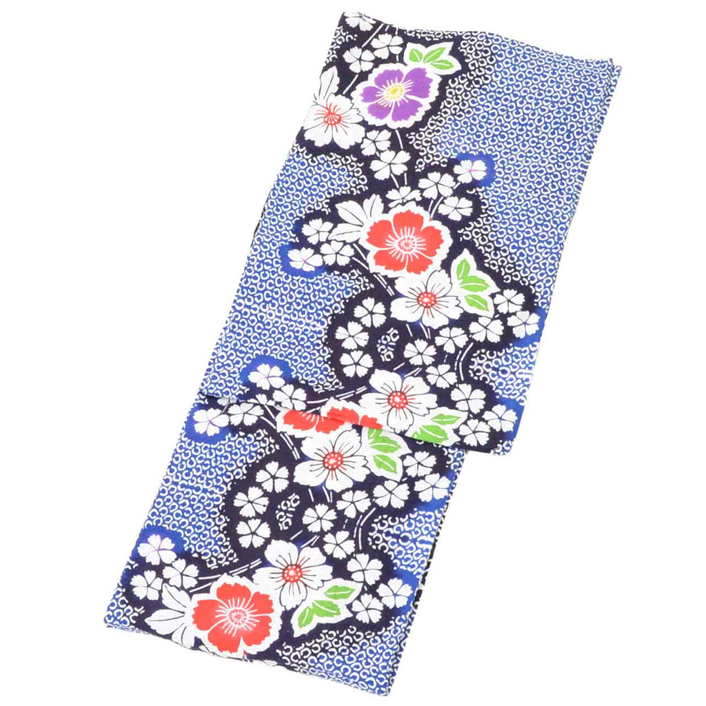 Vintage Japanese Yukata | Women's Yukata | Blue Cotton | Floral Pattern | Koma-ji Chuzome | Junior Size SS | Sustainable | uu1329b