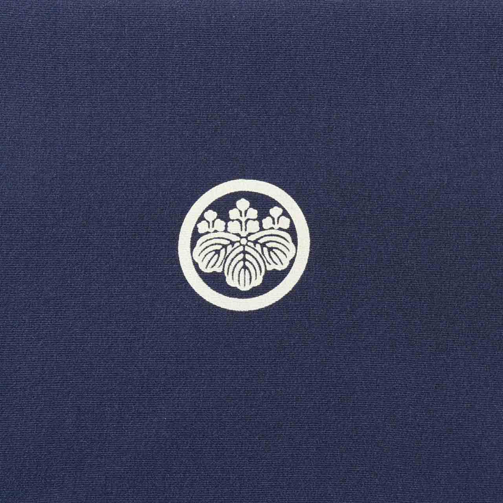 [Used] Recycled Kimono for Baby Boy's First Shrine Visit, One-Piece Set, Pure Silk, Ready-Made, Sleeve Length 48.5cm, Body Length 101cm, Navy Blue, Mounted Warrior Pattern, Includes Undergarment, Family Crest, Baby's First Kimono uu1348b 