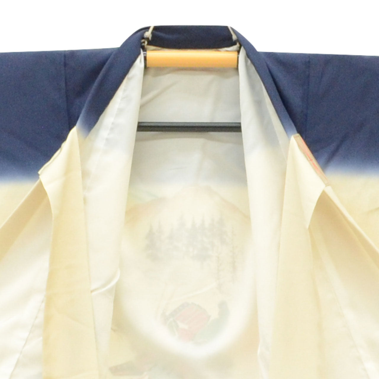 [Used] Recycled Kimono for Baby Boy's First Shrine Visit, One-Piece Set, Pure Silk, Ready-Made, Sleeve Length 48.5cm, Body Length 101cm, Navy Blue, Mounted Warrior Pattern, Includes Undergarment, Family Crest, Baby's First Kimono uu1348b 