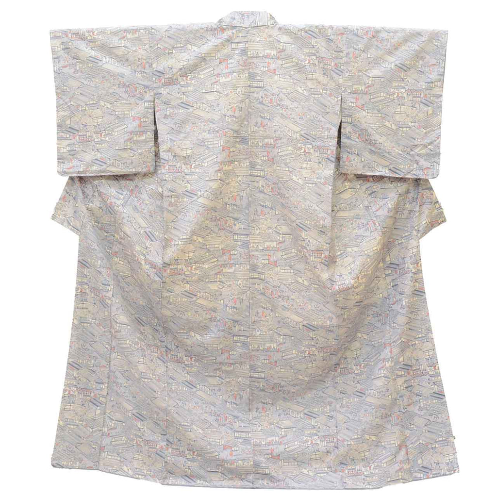 Vintage Japanese Kimono | Tsumugi | Gray Silk | Landscape Pattern | Size M | Sustainable | uu1363b