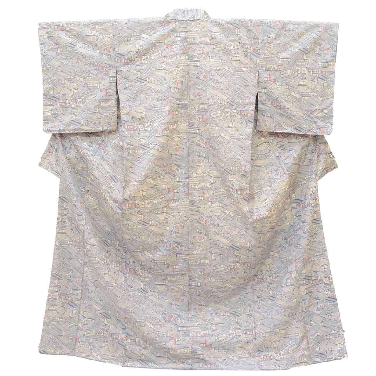 Vintage Japanese Kimono | Tsumugi | Gray Silk | Landscape Pattern | Size M | Sustainable | uu1363b