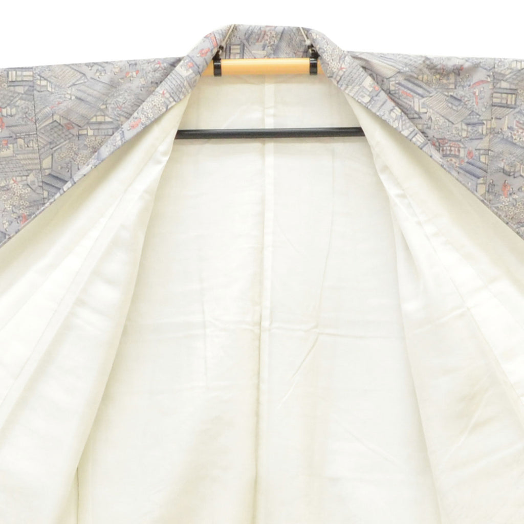 Vintage Japanese Kimono | Tsumugi | Gray Silk | Landscape Pattern | Size M | Sustainable | uu1363b