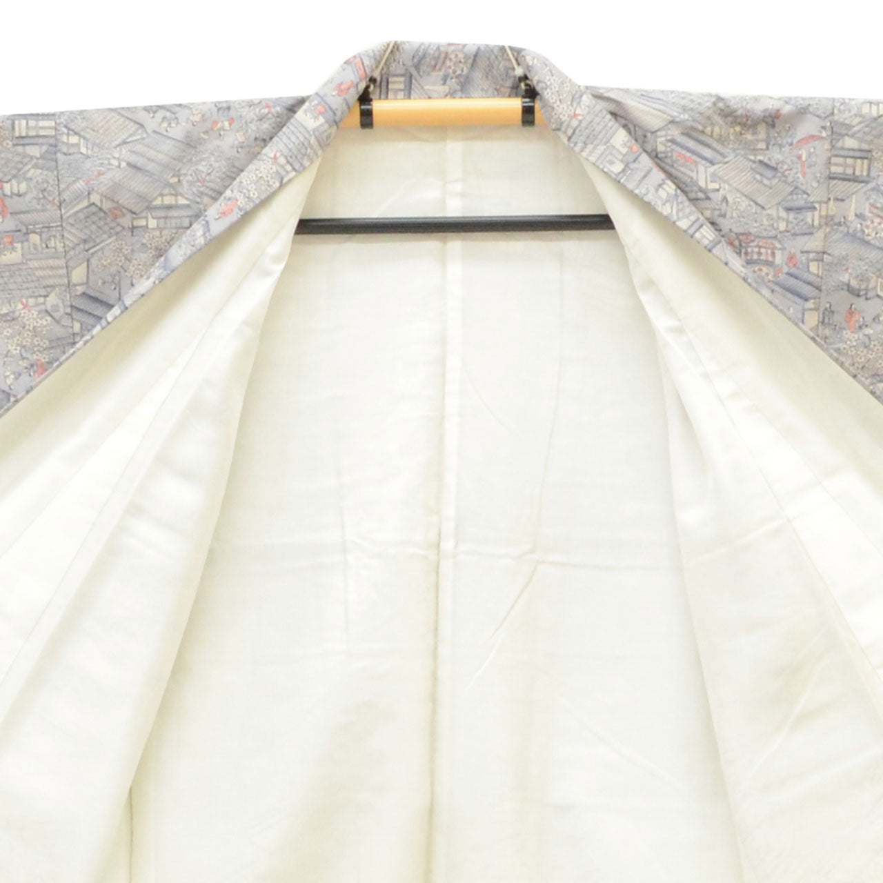 Vintage Japanese Kimono | Tsumugi | Gray Silk | Landscape Pattern | Size M | Sustainable | uu1363b