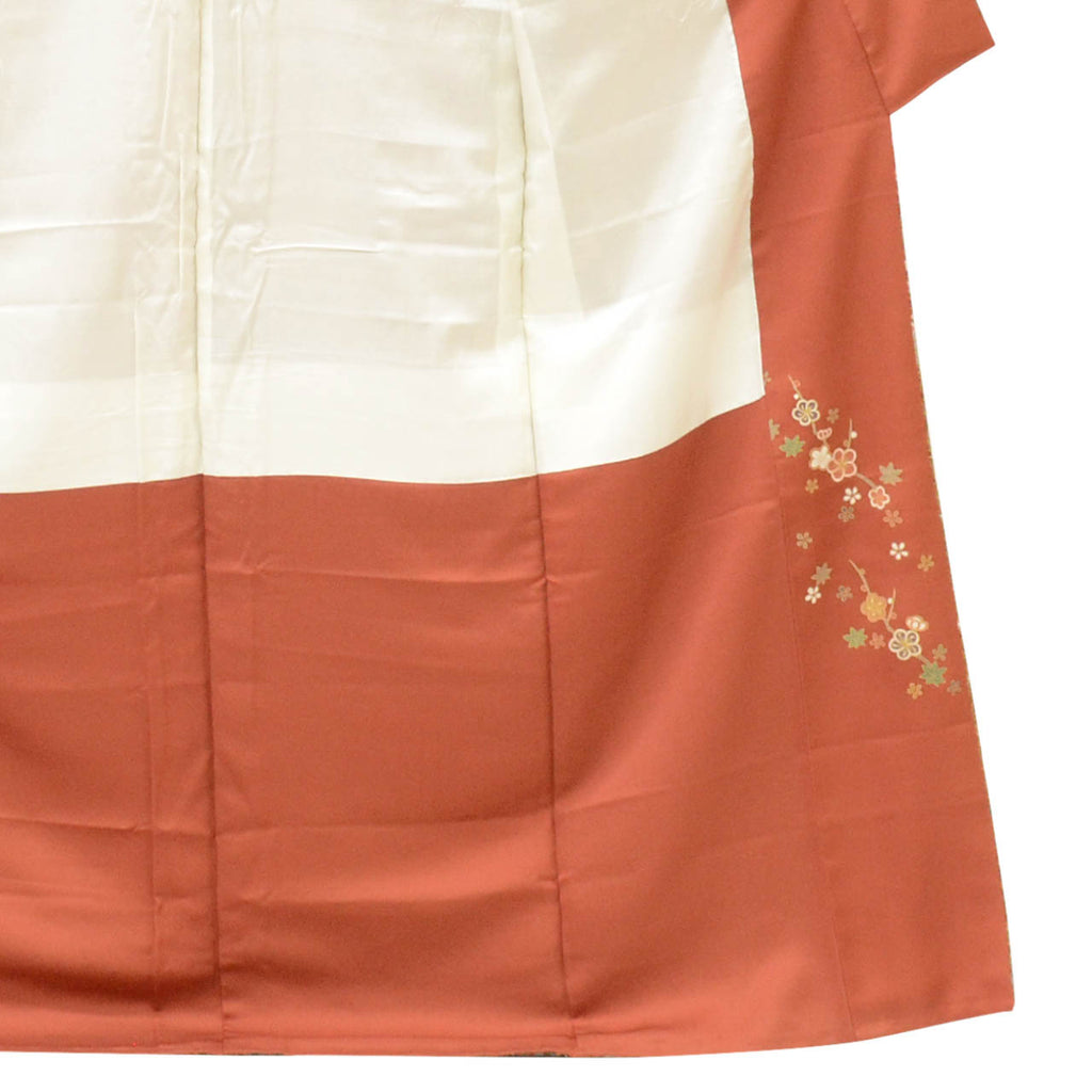 [Used] Recycled Kimono, Komon style, Pure Silk, Size M, Good Condition, Length 159.5cm (62.8in), Sleeve Length 65.0cm (25.6in), Lined, Ready-made, Brown, Four Seasons Flowers, Gold Embellishment, uu1364b 