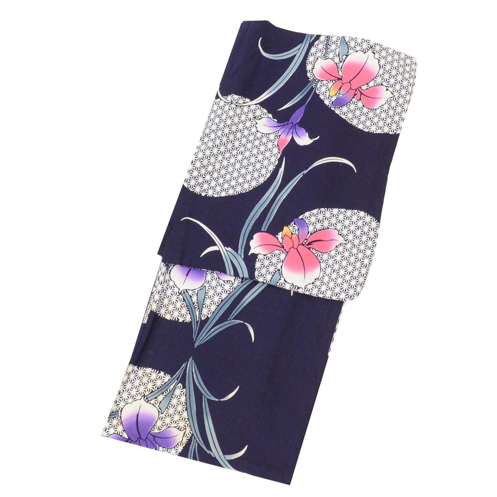 Vintage Japanese Yukata | Women's Yukata | Navy Cotton | Iris Pattern | Koma-ji Chuzome | Petite Size S | Sustainable | uu1365b