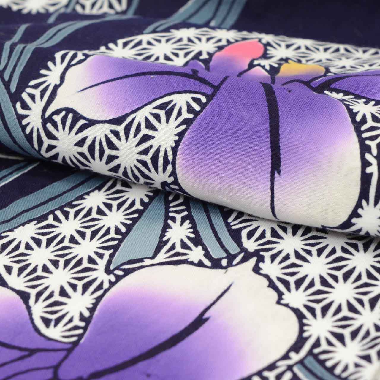 Vintage Japanese Yukata | Women's Yukata | Navy Cotton | Iris Pattern | Koma-ji Chuzome | Petite Size S | Sustainable | uu1365b