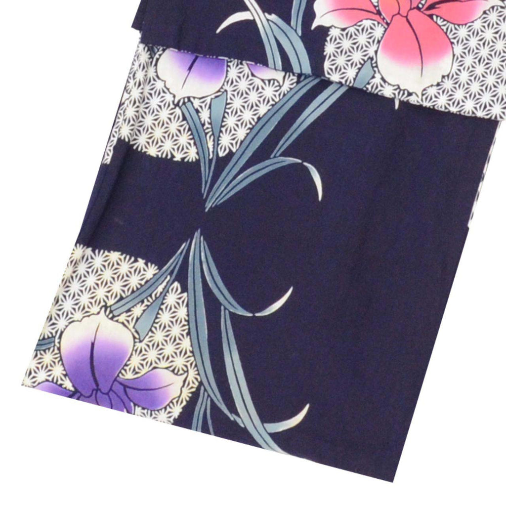 Vintage Japanese Yukata | Women's Yukata | Navy Cotton | Iris Pattern | Koma-ji Chuzome | Petite Size S | Sustainable | uu1365b