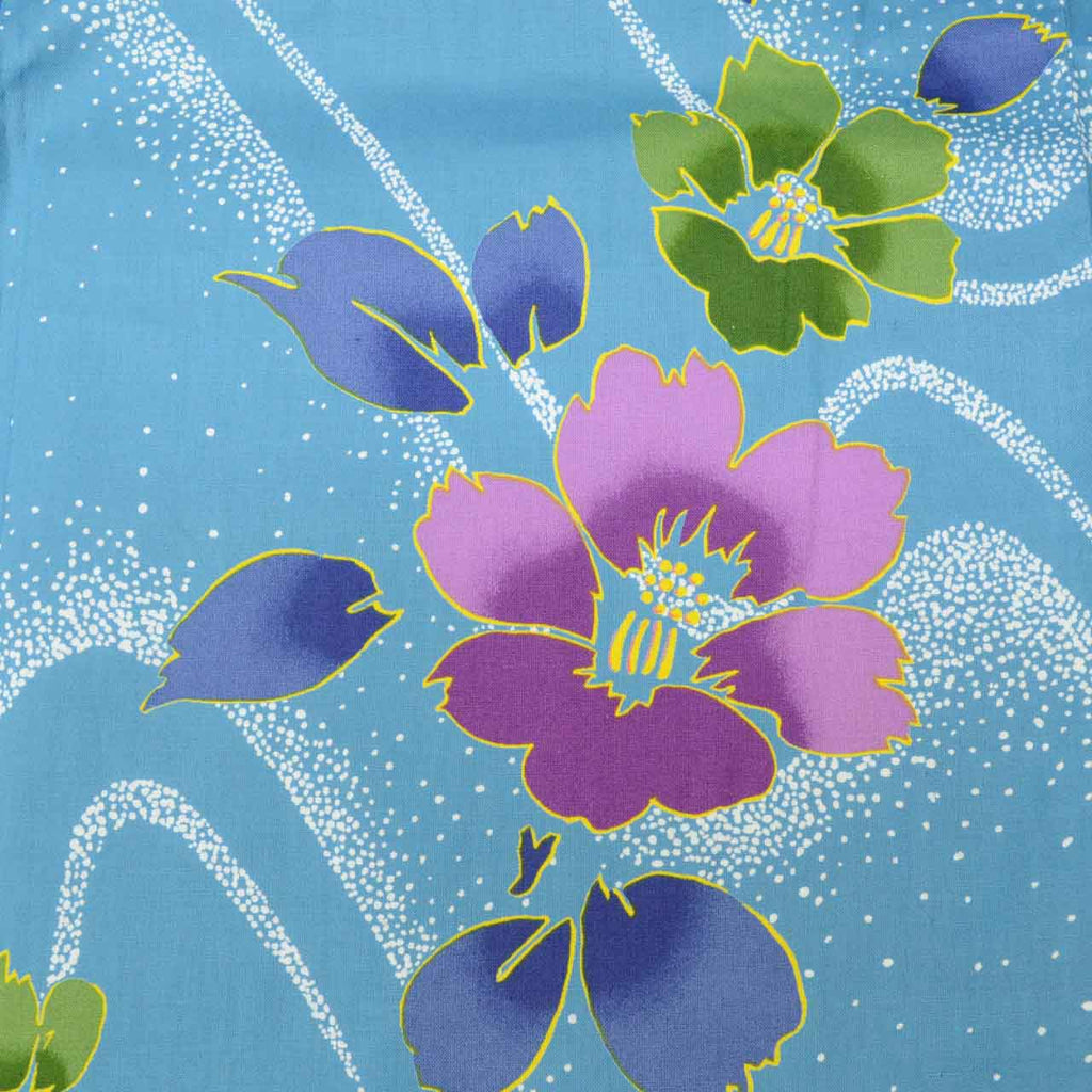 Vintage Japanese Yukata | Women's Yukata | Blue Cotton | Floral Pattern | Size L | Sustainable | uu1371b