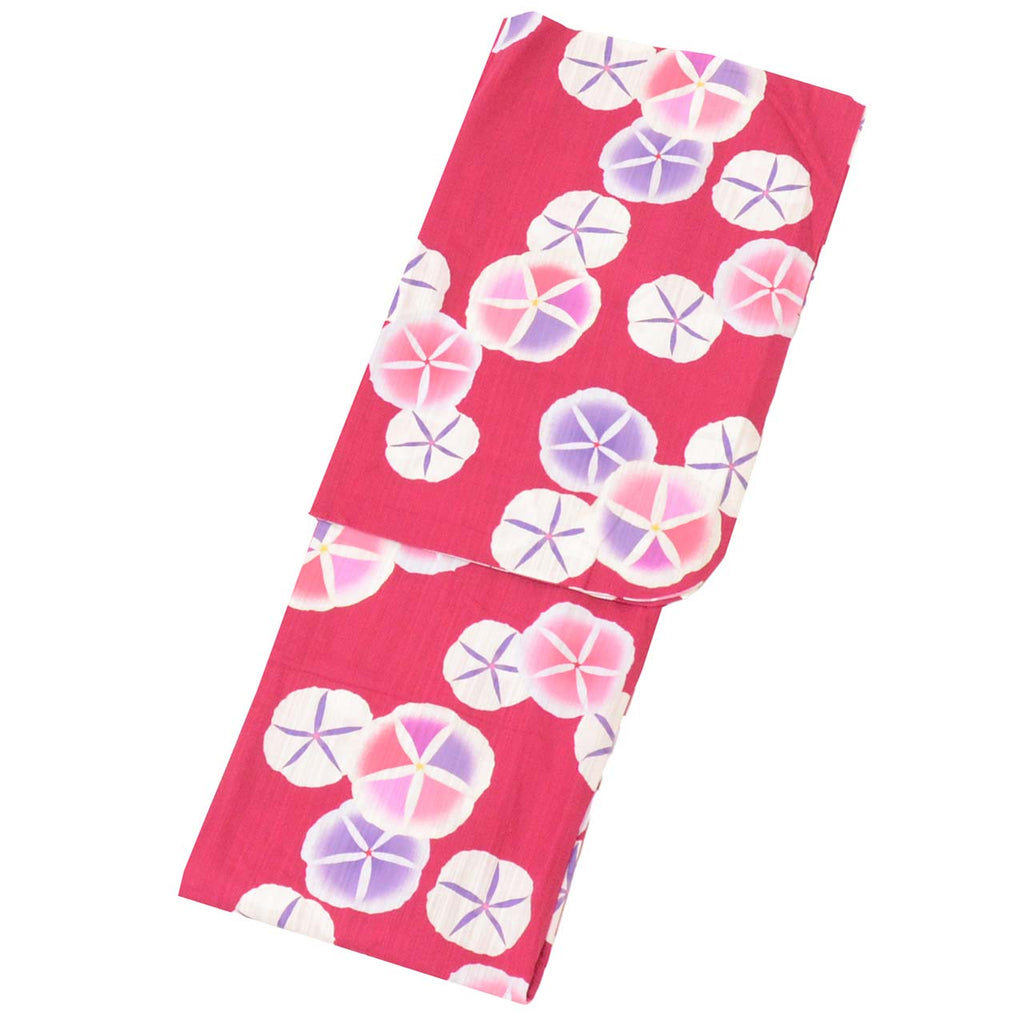 Vintage Japanese Yukata | Women's Yukata | Red Cotton | Morning Glory Pattern | KUMIKYOKU Brand | Size L | Sustainable | uu1372b