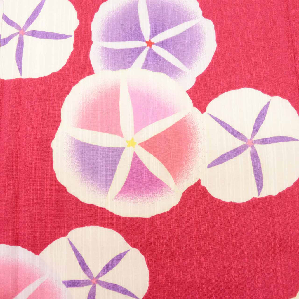 Vintage Japanese Yukata | Women's Yukata | Red Cotton | Morning Glory Pattern | KUMIKYOKU Brand | Size L | Sustainable | uu1372b