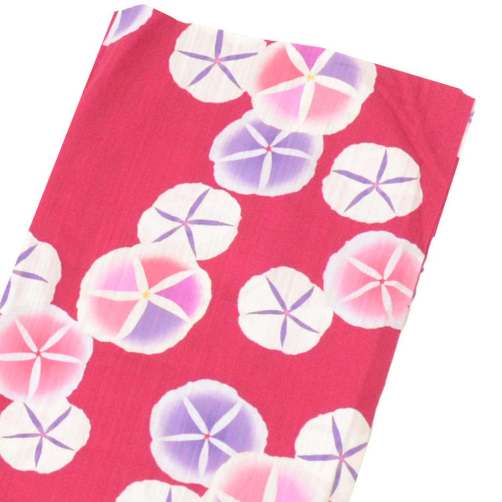 Vintage Japanese Yukata | Women's Yukata | Red Cotton | Morning Glory Pattern | KUMIKYOKU Brand | Size L | Sustainable | uu1372b