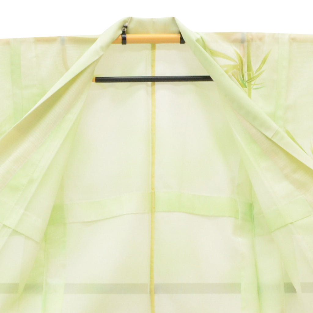 Vintage Japanese Kimono | Summer Tsukesage | Green Synthetic Ro | Bamboo Pattern | Petite Size S | Sustainable | uu1375b