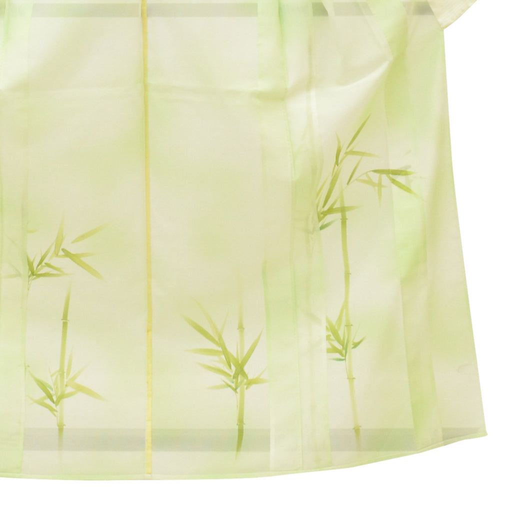 Vintage Japanese Kimono | Summer Tsukesage | Green Synthetic Ro | Bamboo Pattern | Petite Size S | Sustainable | uu1375b