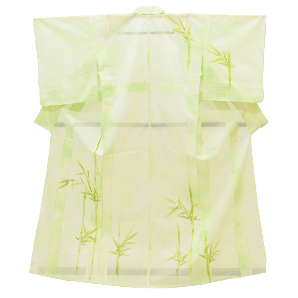 Vintage Japanese Kimono | Summer Tsukesage | Green Synthetic Ro | Bamboo Pattern | Petite Size S | Sustainable | uu1375b
