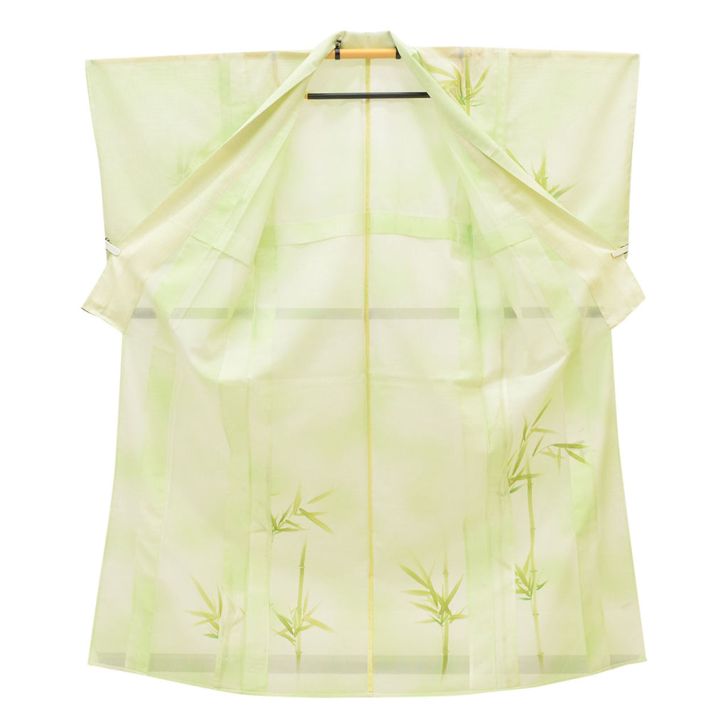 Vintage Japanese Kimono | Summer Tsukesage | Green Synthetic Ro | Bamboo Pattern | Petite Size S | Sustainable | uu1375b