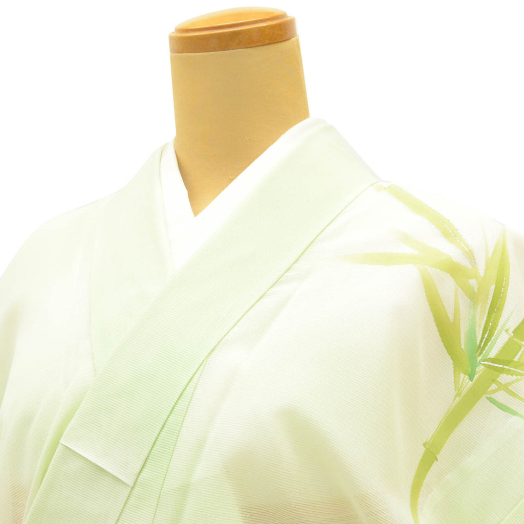 Vintage Japanese Kimono | Summer Tsukesage | Green Synthetic Ro | Bamboo Pattern | Petite Size S | Sustainable | uu1375b