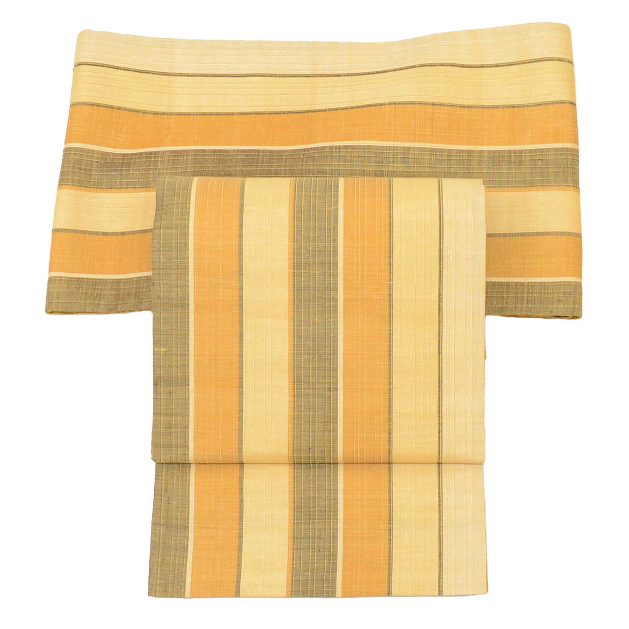 Vintage Japanese Obi | Sha-re Fukuro Obi | Yellow Brown Silk | Ancient Pattern | Fukure-ori | Reversible | Excellent | Sustainable | uu1383b