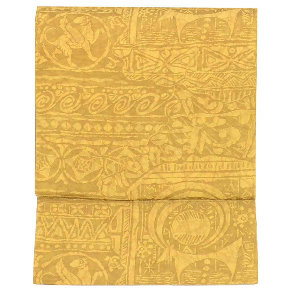 Vintage Japanese Obi | Sha-re Fukuro Obi | Yellow Brown Silk | Ancient Pattern | Fukure-ori | Reversible | Excellent | Sustainable | uu1383b