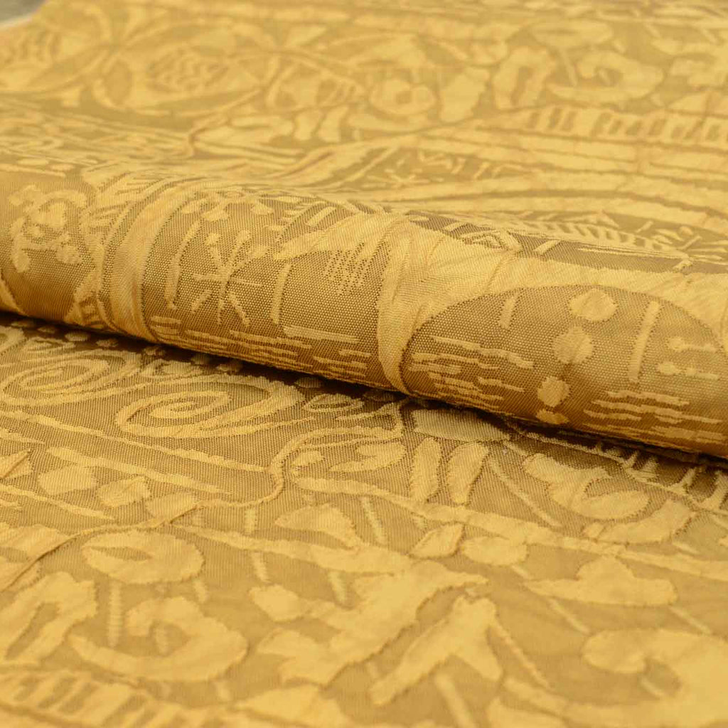 Vintage Japanese Obi | Sha-re Fukuro Obi | Yellow Brown Silk | Ancient Pattern | Fukure-ori | Reversible | Excellent | Sustainable | uu1383b