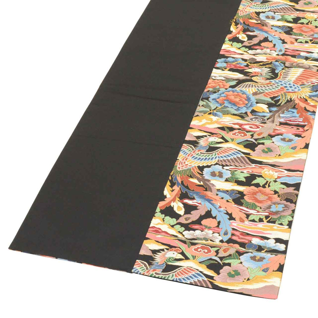 Vintage Japanese Obi | Sha-re Fukuro Obi | Black Silk | Phoenix Floral | Nishijin | Embroidery Gold Thread | Sustainable | uu1398b