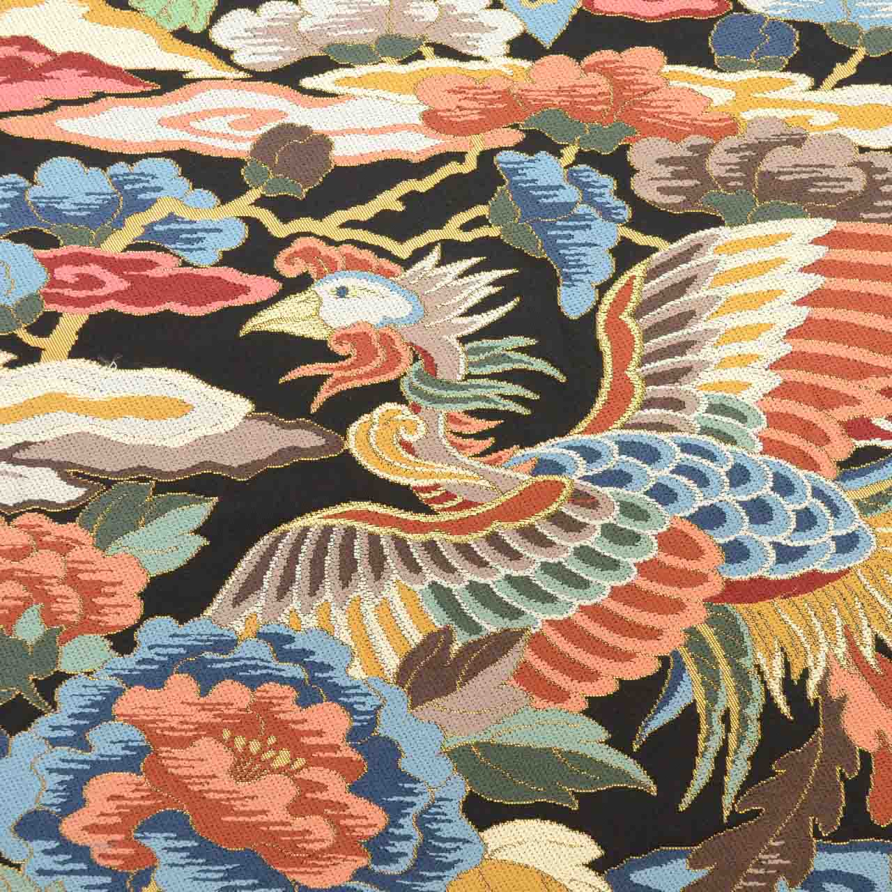 Vintage Japanese Obi | Sha-re Fukuro Obi | Black Silk | Phoenix Floral | Nishijin | Embroidery Gold Thread | Sustainable | uu1398b