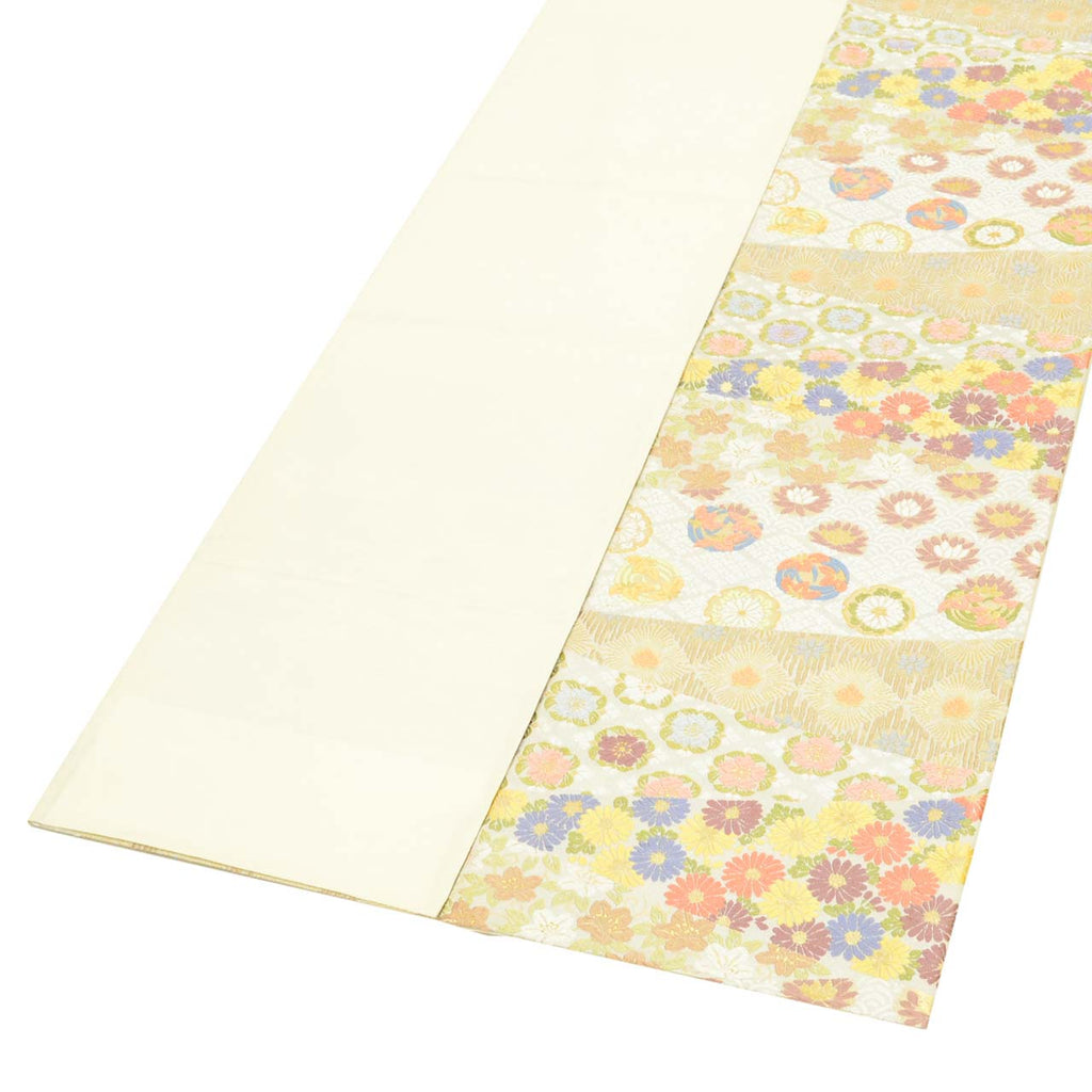 Vintage Japanese Obi | Fukuro Obi | Gray Silk | Diamond Floral | Kara-ori Embroidery Gold Thread | Sustainable | uu1400b