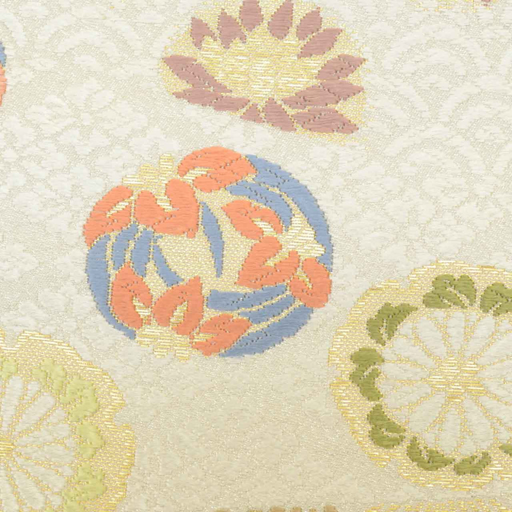 Vintage Japanese Obi | Fukuro Obi | Gray Silk | Diamond Floral | Kara-ori Embroidery Gold Thread | Sustainable | uu1400b