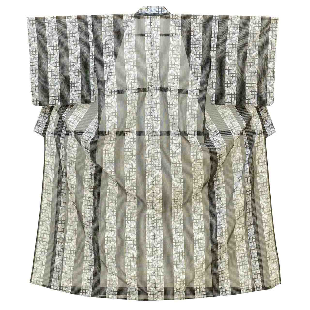 Vintage Japanese Kimono | Summer Komon | Gray Synthetic Ro | Kasuri Stripe | Washable | Petite Size S | Sustainable | uu1409b