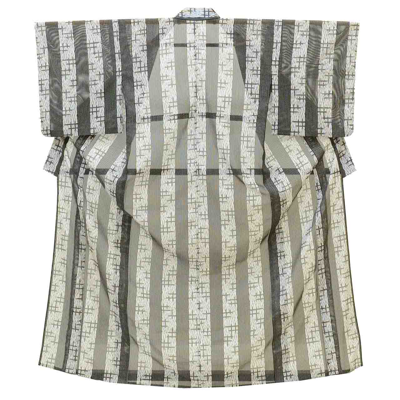 Vintage Japanese Kimono | Summer Komon | Gray Synthetic Ro | Kasuri Stripe | Washable | Petite Size S | Sustainable | uu1409b