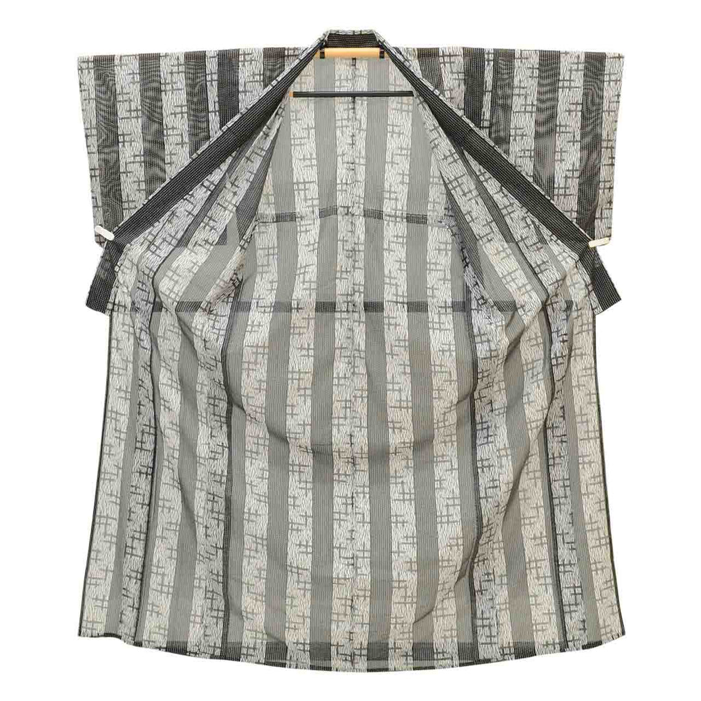Vintage Japanese Kimono | Summer Komon | Gray Synthetic Ro | Kasuri Stripe | Washable | Petite Size S | Sustainable | uu1409b