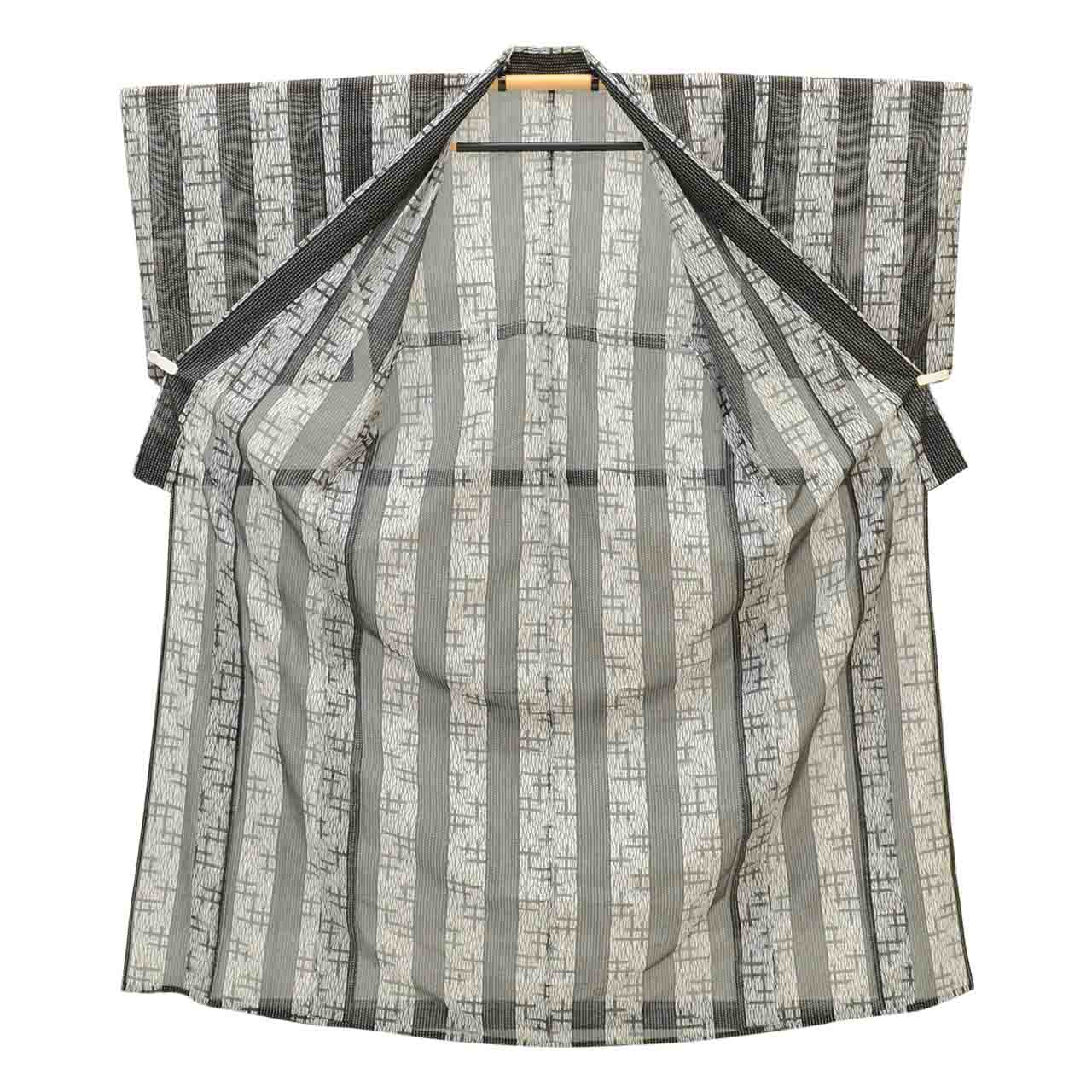 Vintage Japanese Kimono | Summer Komon | Gray Synthetic Ro | Kasuri Stripe | Washable | Petite Size S | Sustainable | uu1409b