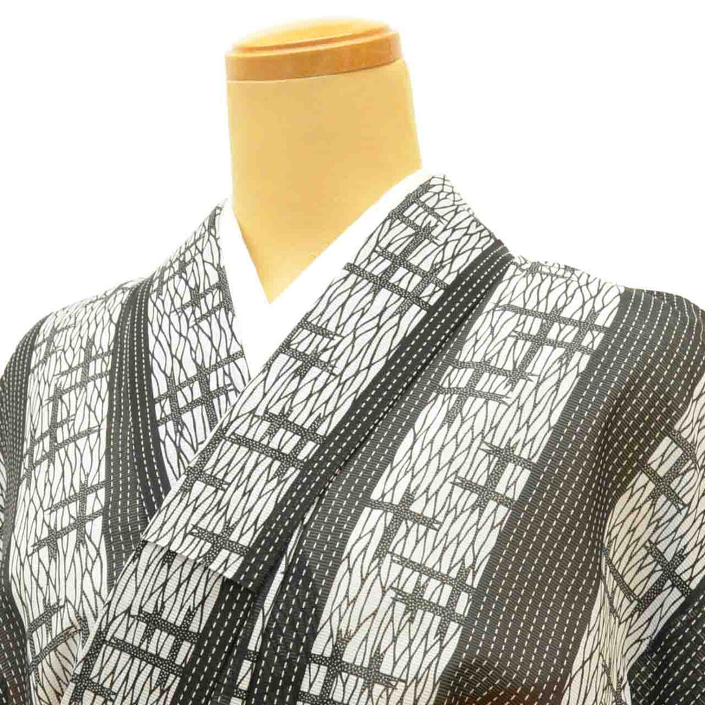 Vintage Japanese Kimono | Summer Komon | Gray Synthetic Ro | Kasuri Stripe | Washable | Petite Size S | Sustainable | uu1409b
